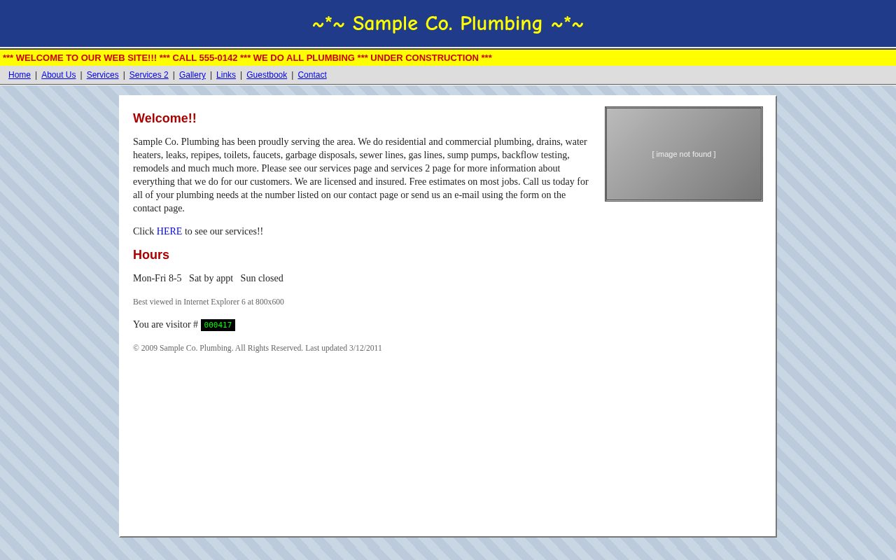 Before: a dated website for the fictional Sample Co. Plumbing
